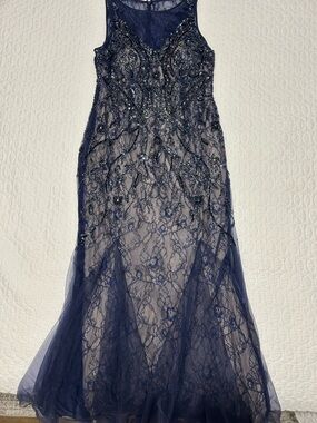 Rosa Clara Midnight Navy Lace Sequin Maxi dress.